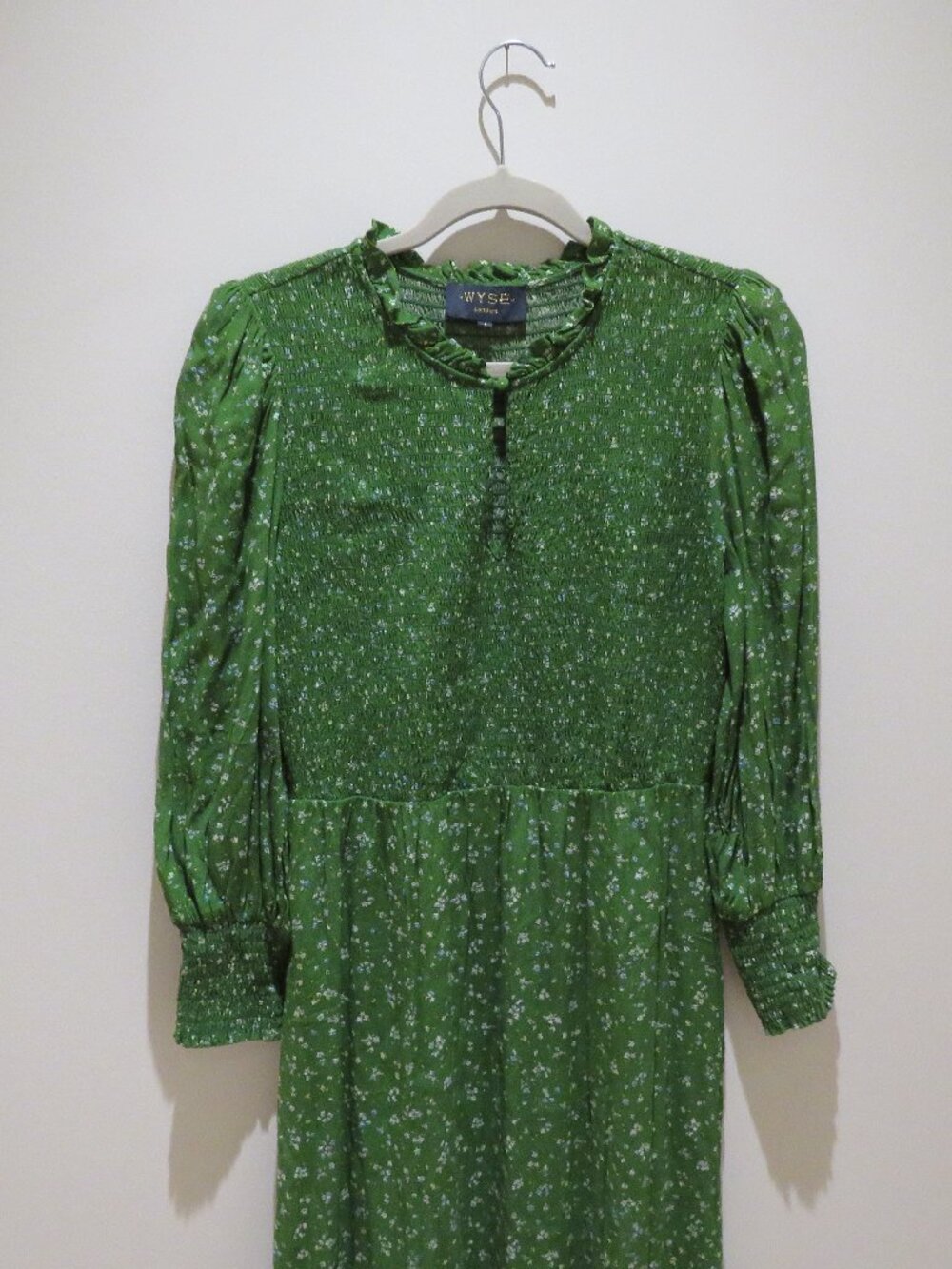 WYSE LONDON Sabine Smocked Tiered Maxi Floral Dress Green US 4 Cottagecore Boho - Picture 3 of 16